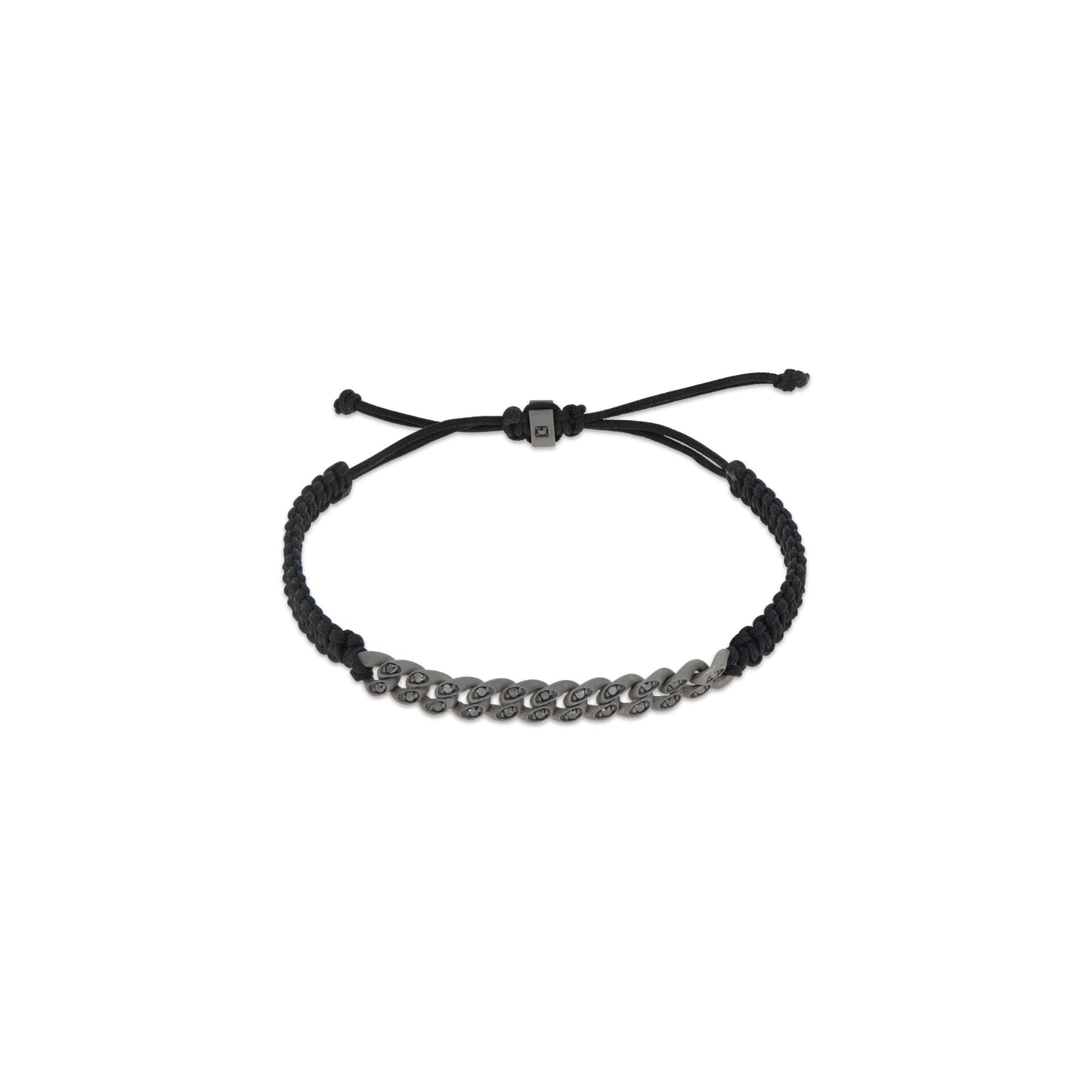 BRACCIALE TITANIO GROUMETTE CON CORDINO NERO E DIAMANTI NERI - Tangredi Gioielleria