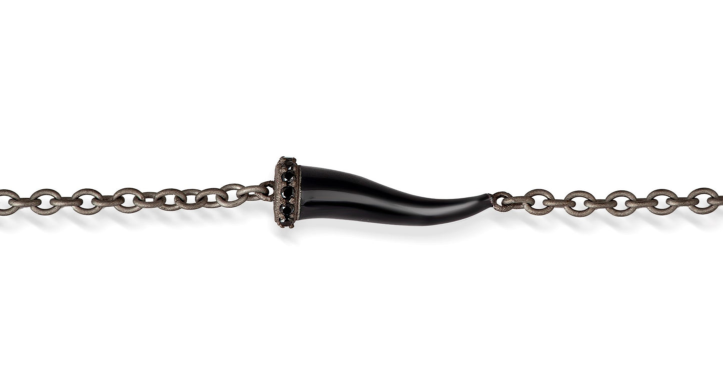 BRACCIALE TITANIO CHARMS CON CORNETTO SMALTATO NERO E DIAMANTI NERI - Tangredi Gioielleria