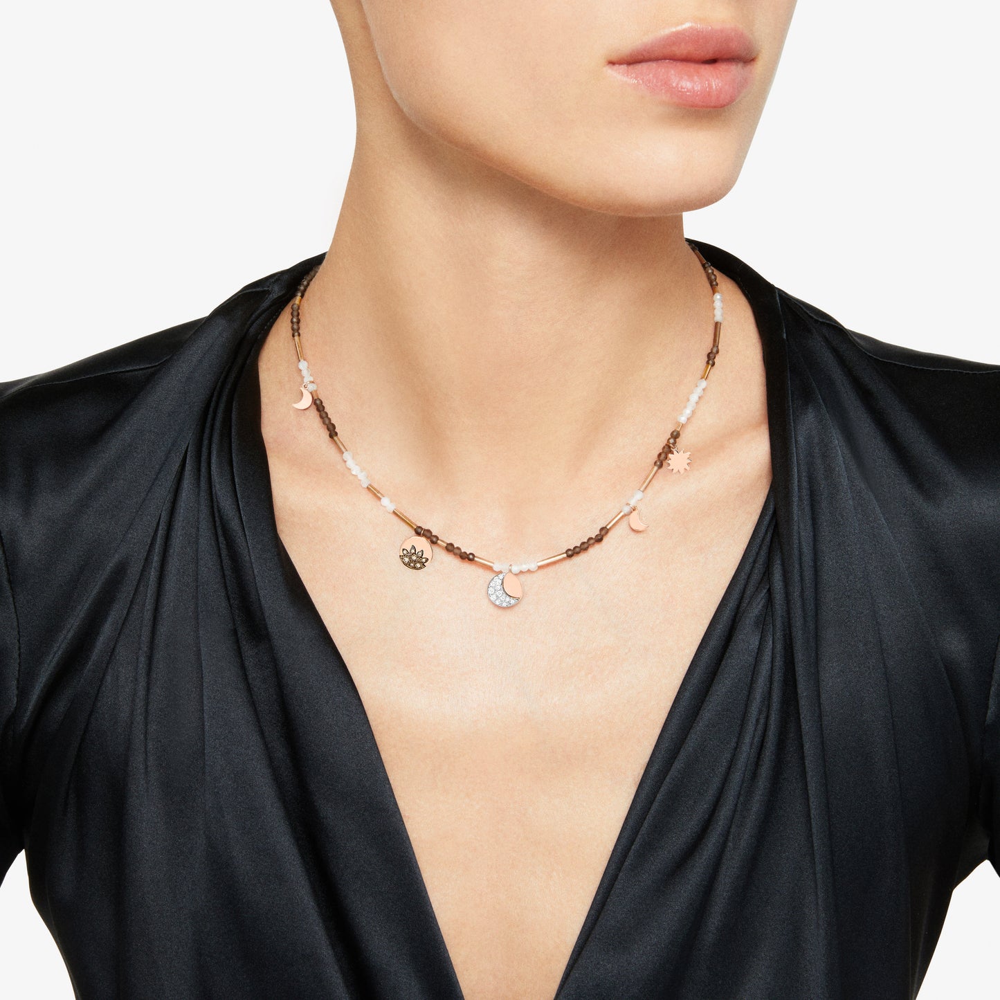 COLLANA MOON & SUN ORO ROSA E DIAMANTI