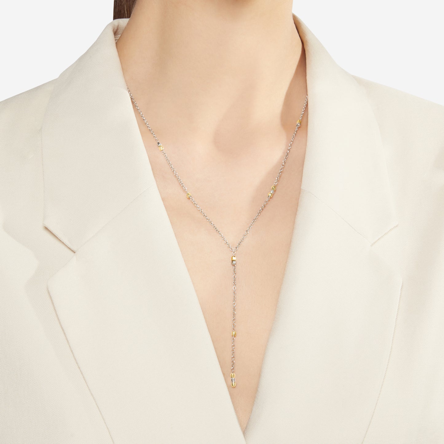 COLLANA LARIAT MINI GRANELLI ARGENTO E ORO GIALLO - Tangredi Gioielleria