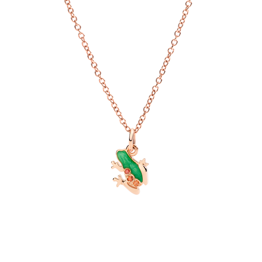 CIONDOLO RANA ORO ROSA CON ZAFFIRI ARANCIO E SMALTO - Tangredi Gioielleria