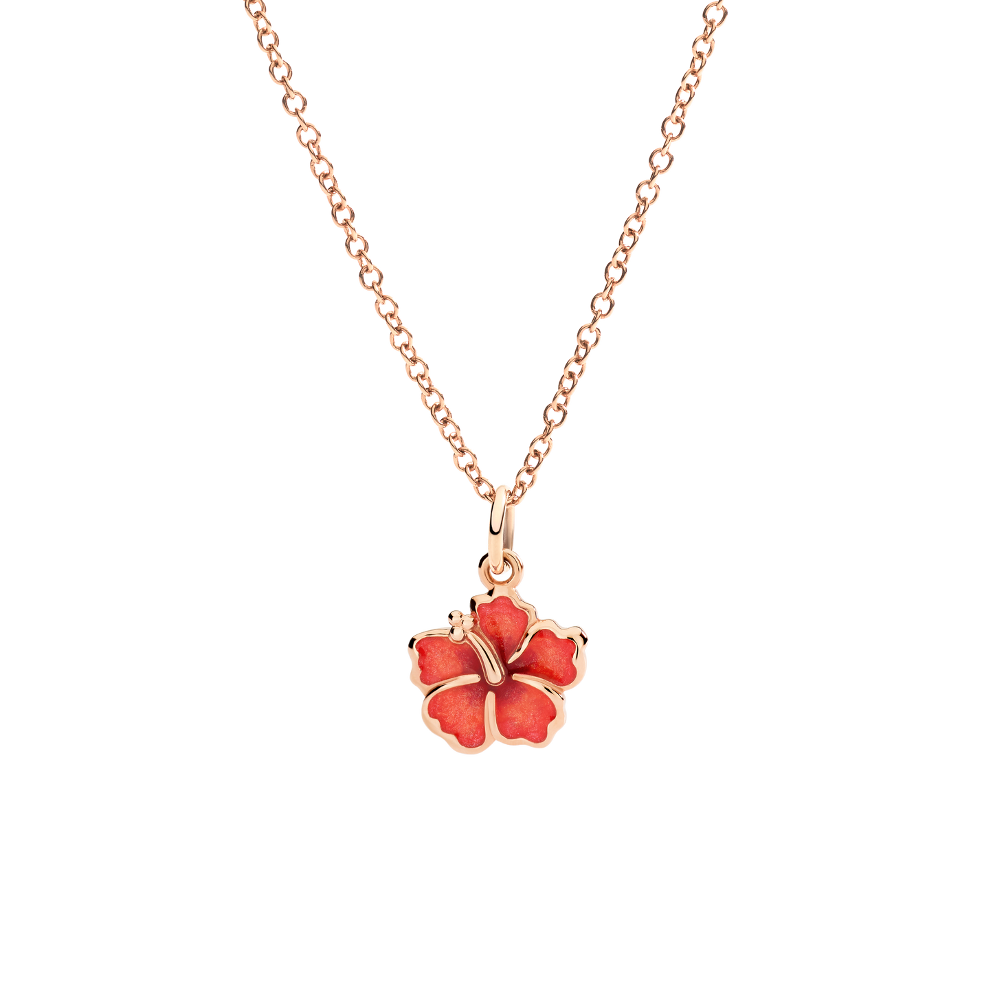 CIONDOLO FIORE IBISCO ORO ROSA E SMALTO - Tangredi Gioielleria