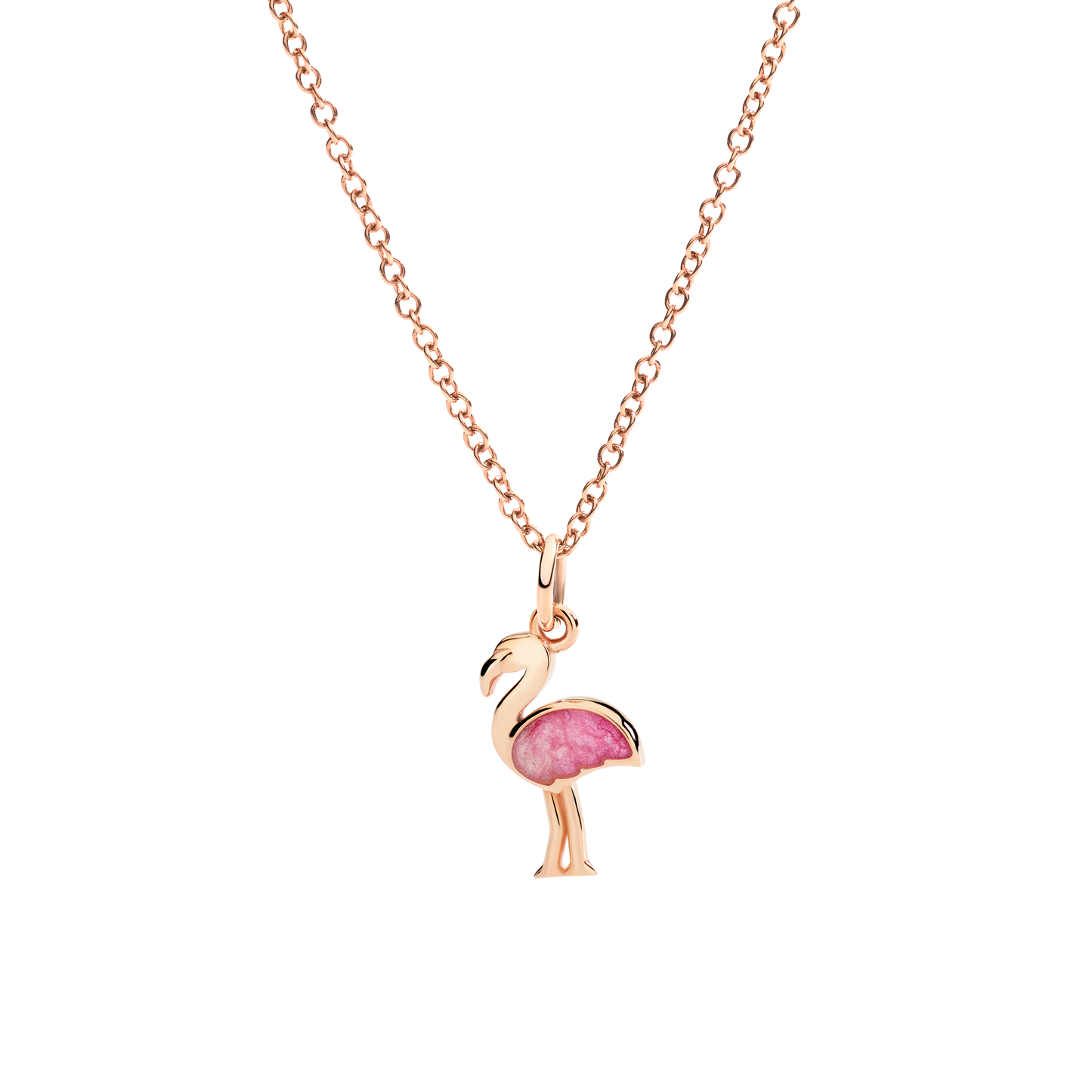 CIONDOLO FENICOTTERO ORO ROSA E SMALTO - Tangredi Gioielleria