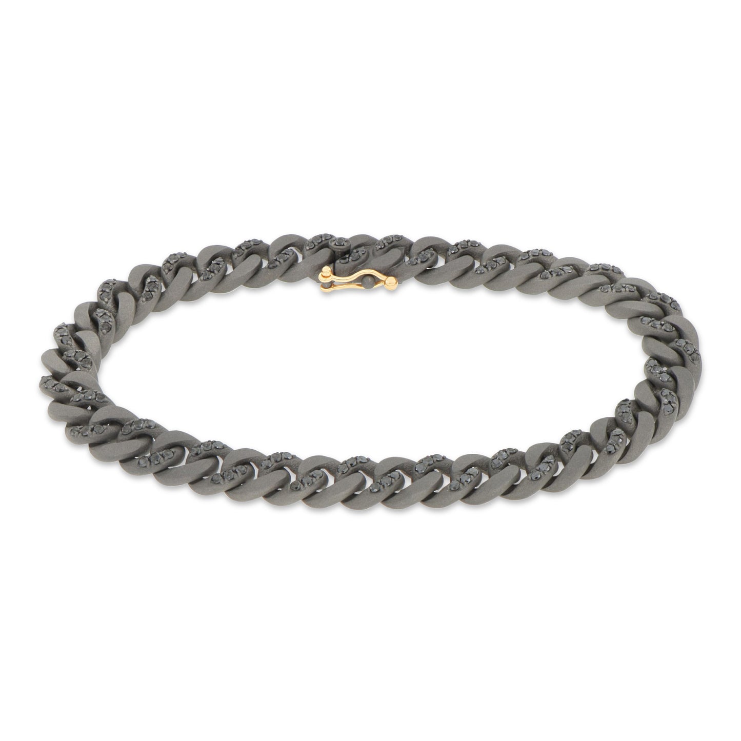 BRACCIALE TITANIO GROUMETTE ORO E DIAMANTI NERI - Tangredi Gioielleria
