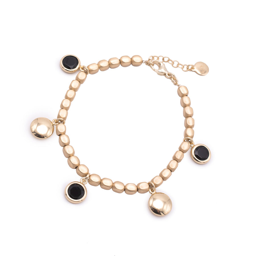 BRACCIALE CUBETTI SABBIATI E CHARMS CON PASTE VITREE NERE