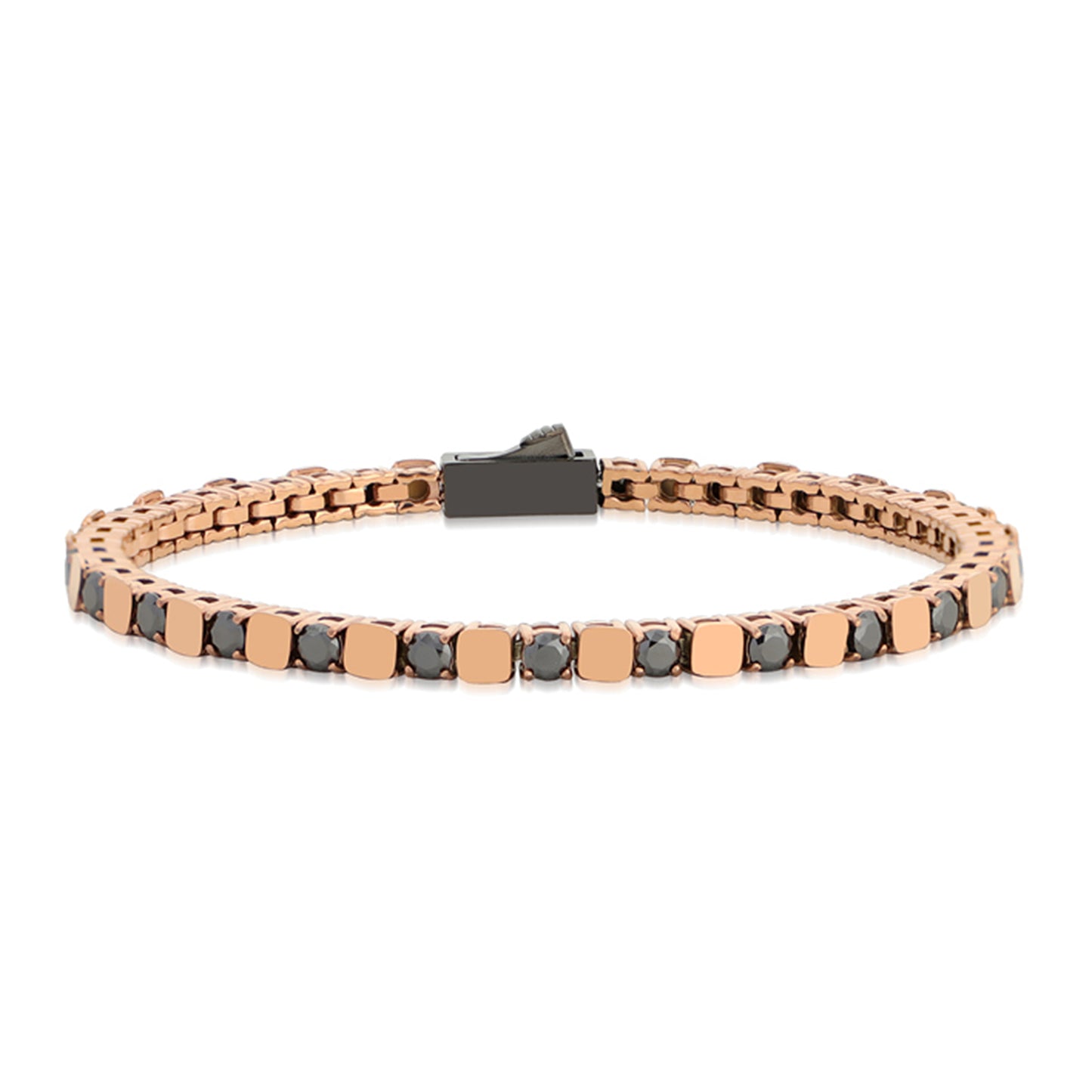 BRACCIALE TENNIS QUADRATO TITANIO ROSE' E BRILLANTI NERI LAB. - Tangredi Gioielleria