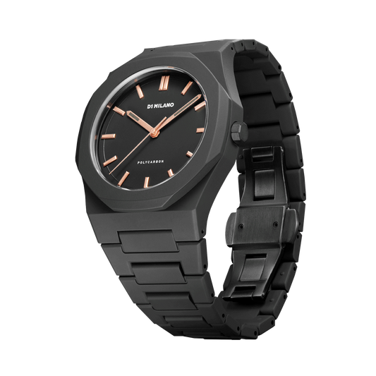 OROLOGIO POLYCARBON BLACK WITH ROSEGOLD - Tangredi Gioielleria
