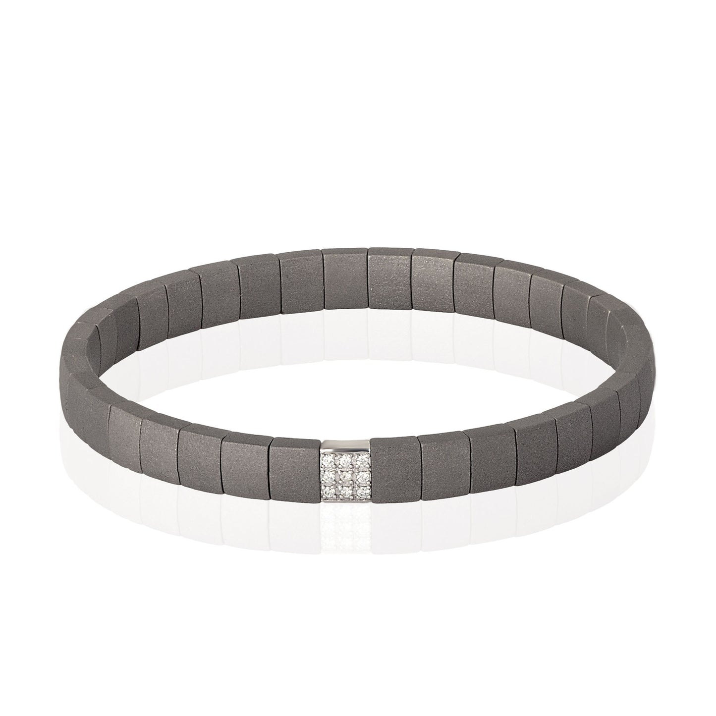 BRACCIALE TITANIO ESTENSIBILE CON MODULO ORO E DIAMANTI BIANCHI - Tangredi Gioielleria