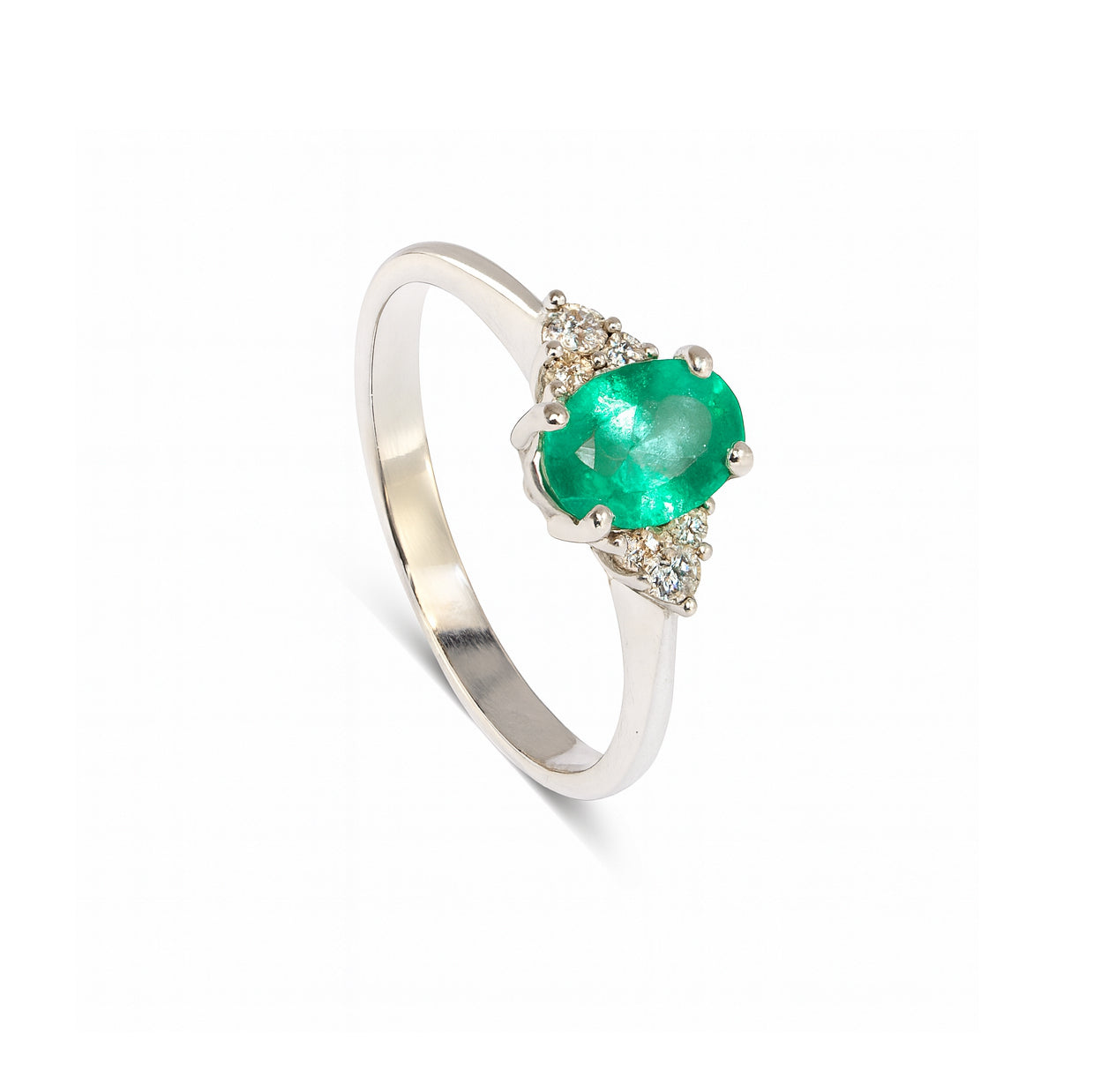 ANELLO ORO BIANCO CON SMERALDO E DIAMANTI