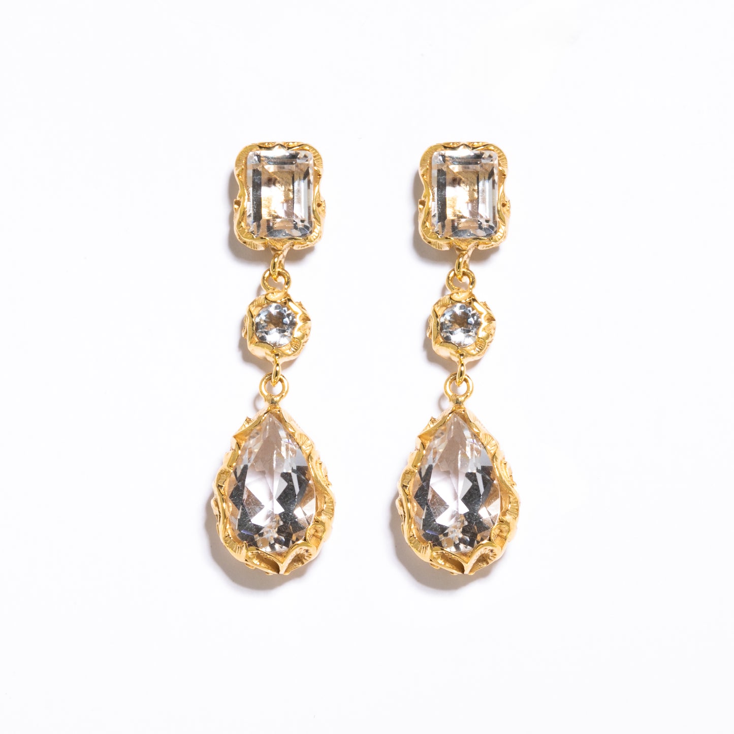 ORECCHINI PENDENTI DORATI CON CRISTALLI DI ROCCA - Tangredi Gioielleria