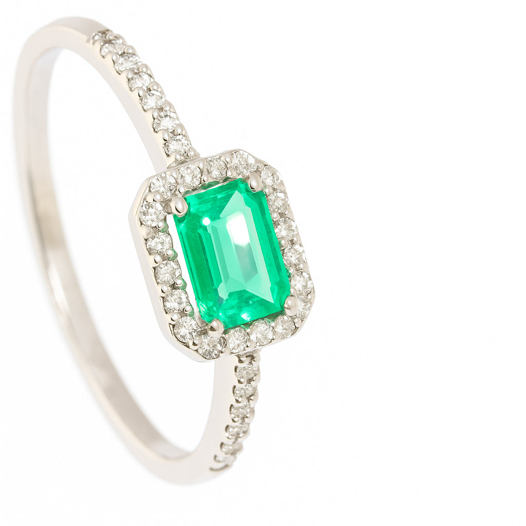 ANELLO ORO CON SMERALDO E DIAMANTI