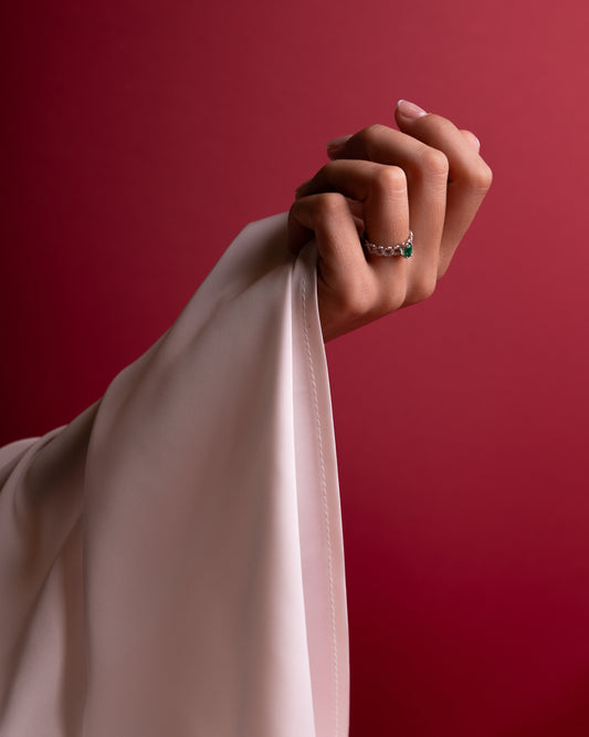 ANELLO ORO BIANCO CON SMERALDO E DIAMANTI - Tangredi Gioielleria