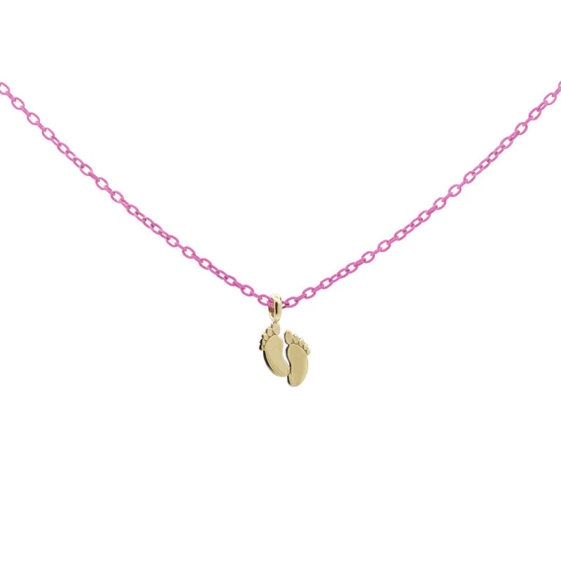 GIROCOLLO SMALTO ROSA E BABY FEET ORO - Tangredi Gioielleria