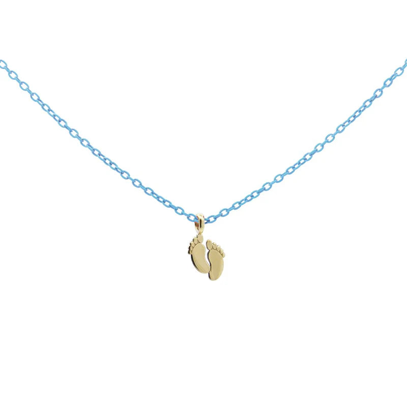GIROCOLLO SMALTO AZZURRO E BABY FEET ORO - Tangredi Gioielleria