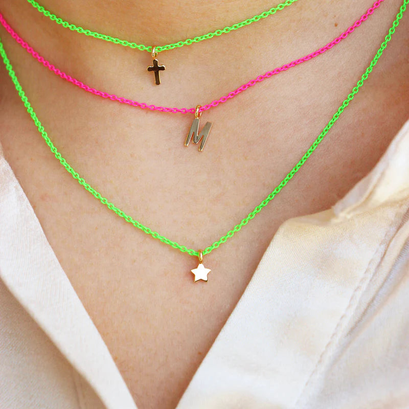 GIROCOLLO SMALTO VERDE FLUO E STELLA ORO - Tangredi Gioielleria