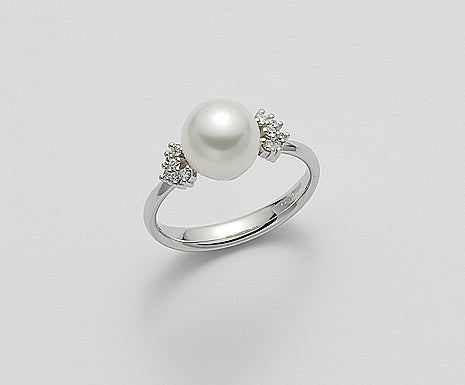 ANELLO ORO BIANCO CON PERLA E DIAMANTI - Tangredi Gioielleria
