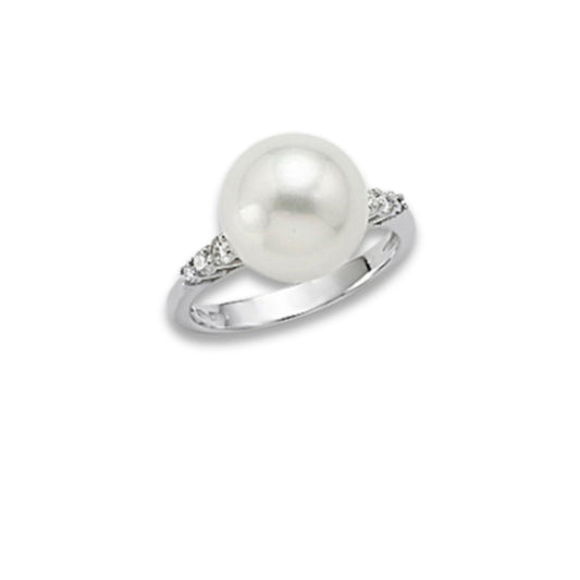 ANELLO ORO BIANCO CON PERLA E DIAMANTI - Tangredi Gioielleria
