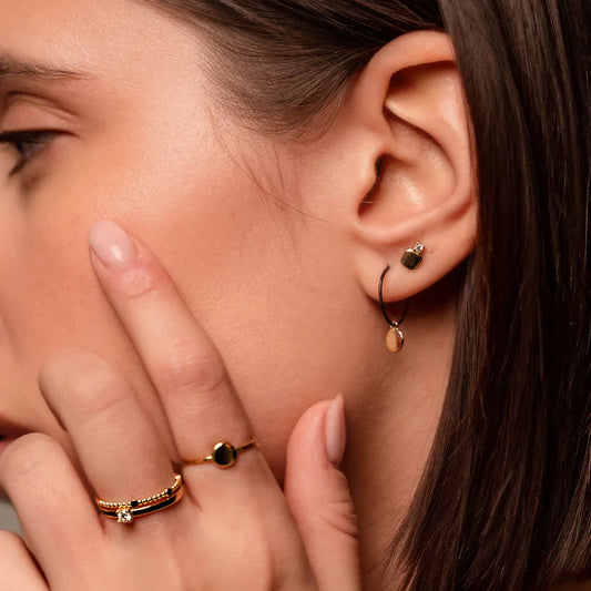 ORECCHINO QUADRATO LISCIO ORO E DIAMANTE LAB. - Tangredi Gioielleria