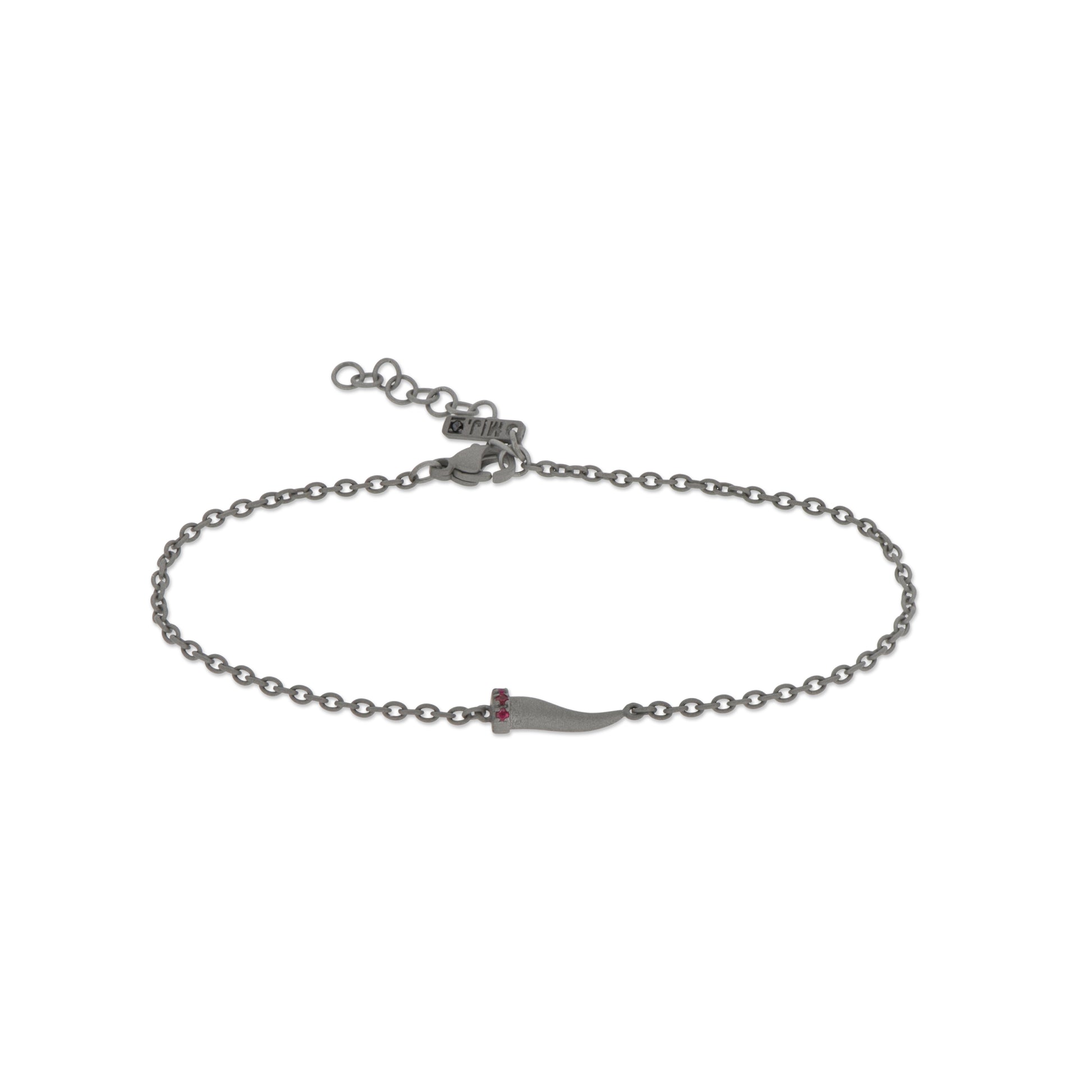 BRACCIALE TITANIO CHARMS CON CORNETTO MINI E RUBINI - Tangredi Gioielleria
