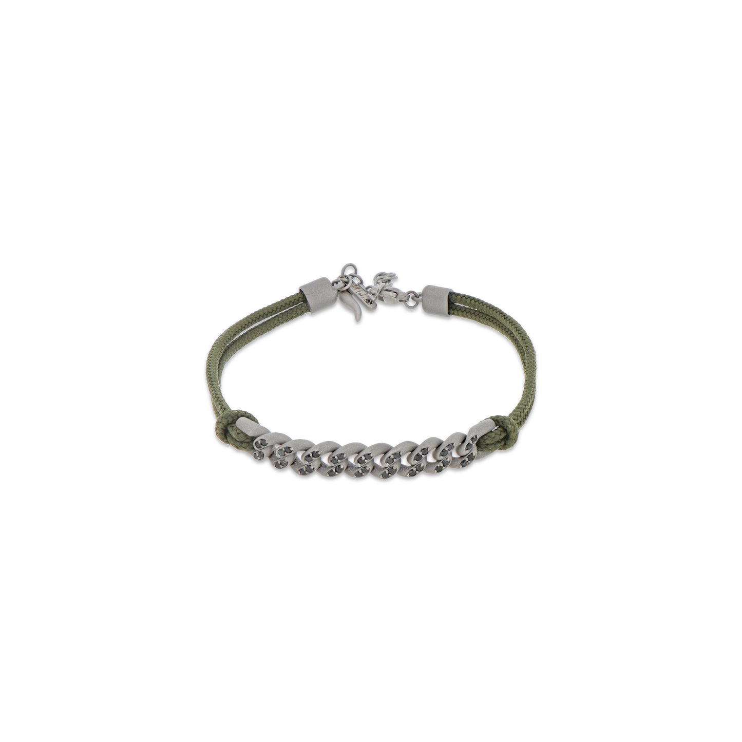 BRACCIALE TITANIO GROUMETTE CON CORDINO VERDE E DIAMANTI NERI - Tangredi Gioielleria