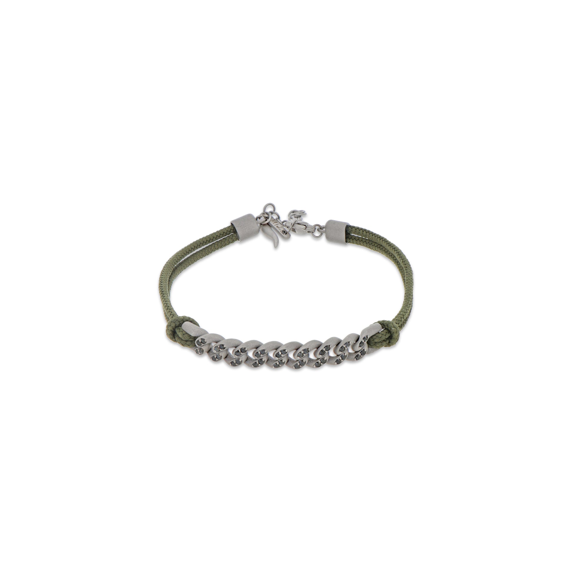 BRACCIALE TITANIO GROUMETTE CON CORDINO VERDE E DIAMANTI NERI - Tangredi Gioielleria
