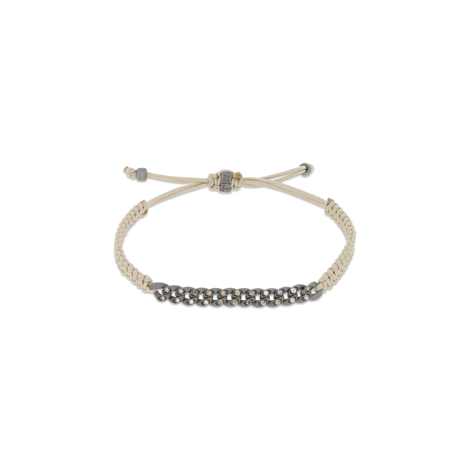 BRACCIALE TITANIO GROUMETTE CON CORDINO SABBIA E DIAMANTI NERI - Tangredi Gioielleria