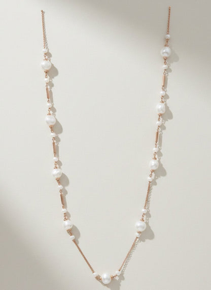 COLLANA LUNGA PERLE E TUBETTI ROSE' - Tangredi Gioielleria