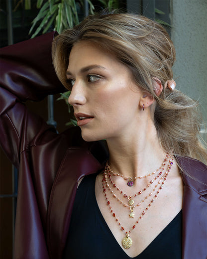 COLLANA ROSARIO BAGUETTE BORDEAUX - Tangredi Gioielleria