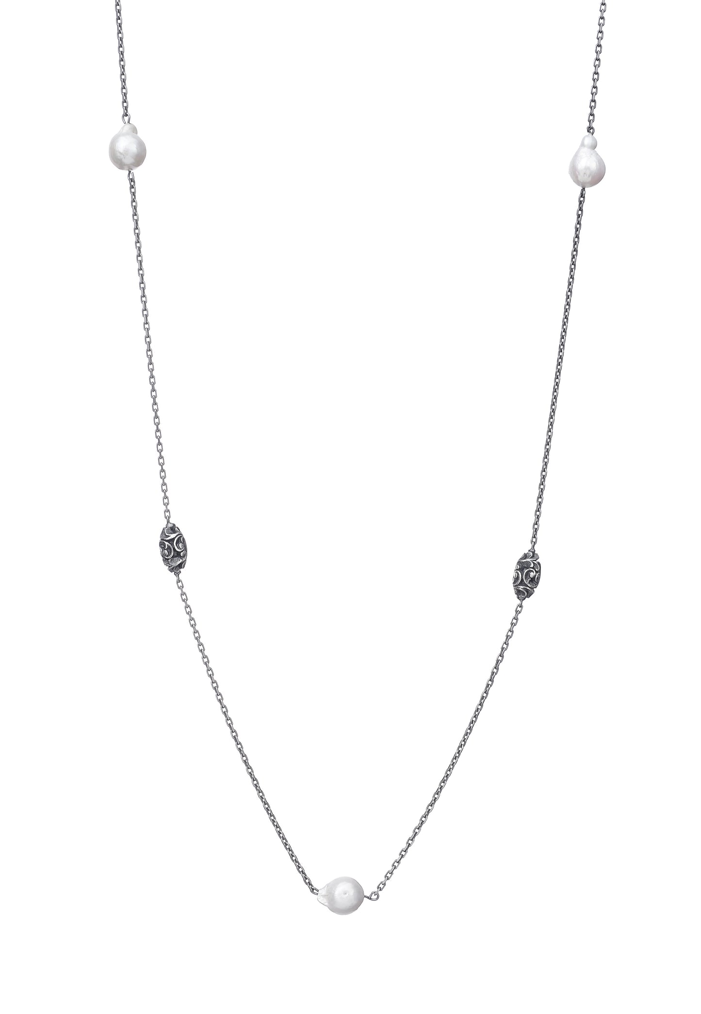COLLANA SHIVA LUNGA ARGENTO CON PERLE BAROCCHE
