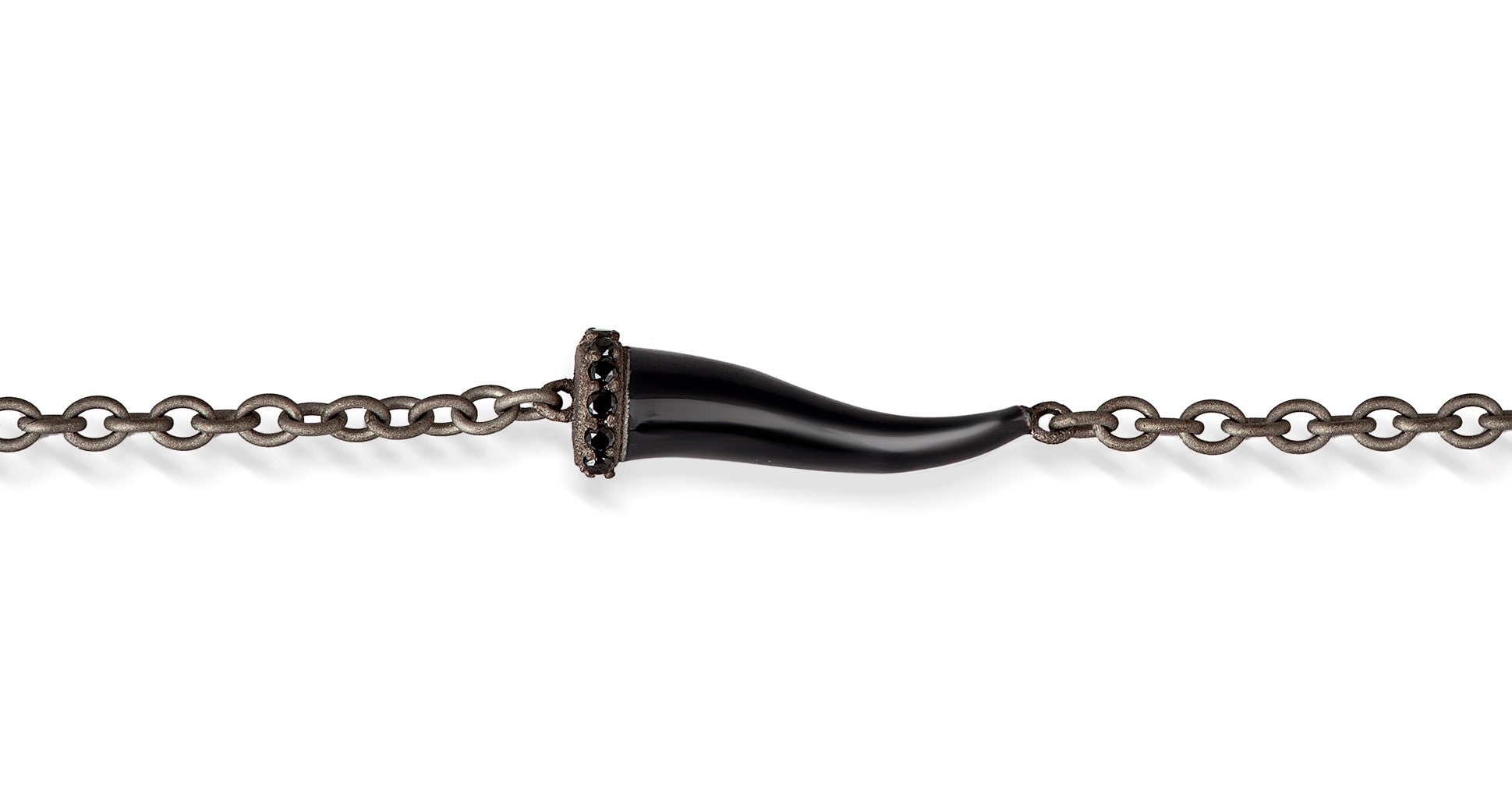 BRACCIALE TITANIO CHARMS CON CORNETTO SMALTATO NERO E DIAMANTI NERI - Tangredi Gioielleria