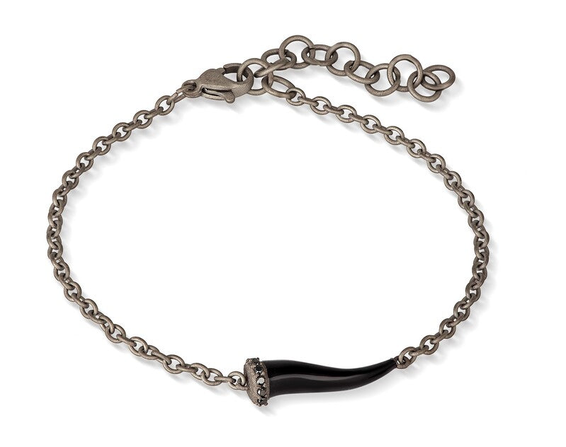 BRACCIALE TITANIO CON CORNETTO SMALTATO NERO E DIAMANTI NERI - Tangredi Gioielleria