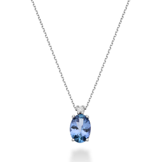 COLLANA ORO BIANCO CON TANZANITE E DIAMANTE - Tangredi Gioielleria