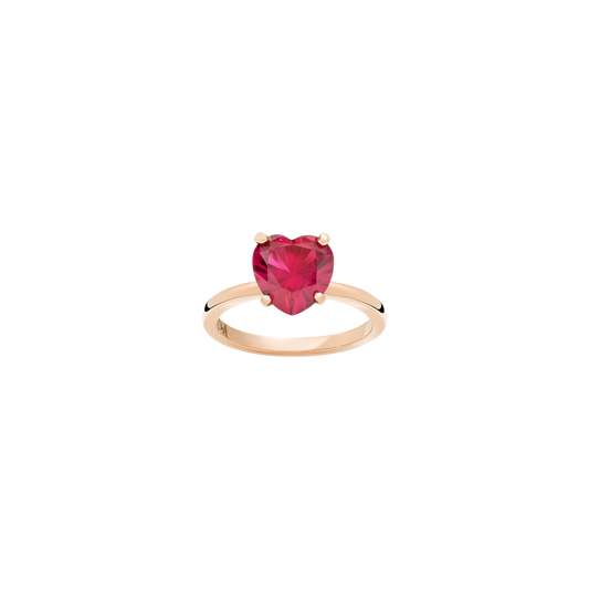 ANELLO CUORE ORO ROSA E RUBINO SINTETICO - Tangredi Gioielleria