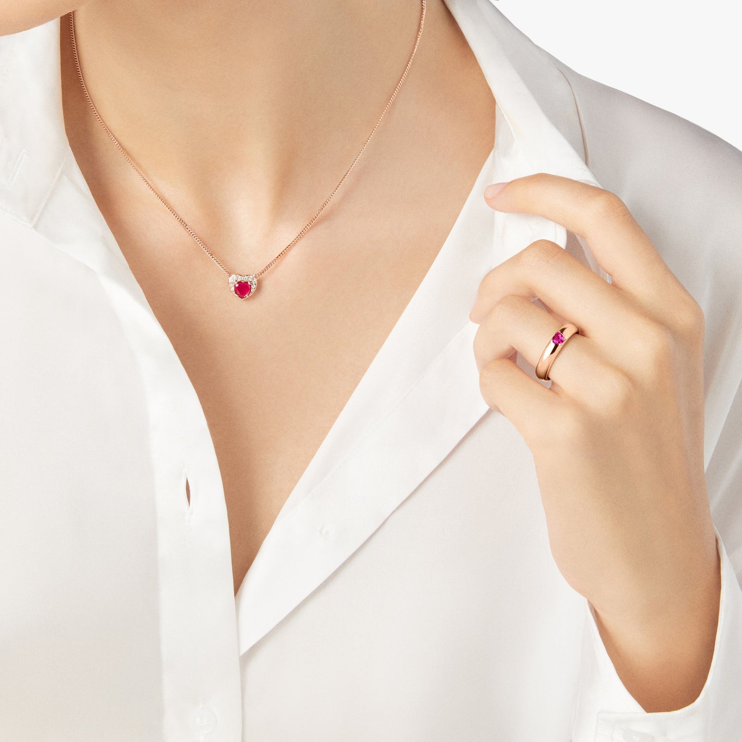 ANELLO CUORE ORO ROSA E RUBINO SINTETICO - Tangredi Gioielleria