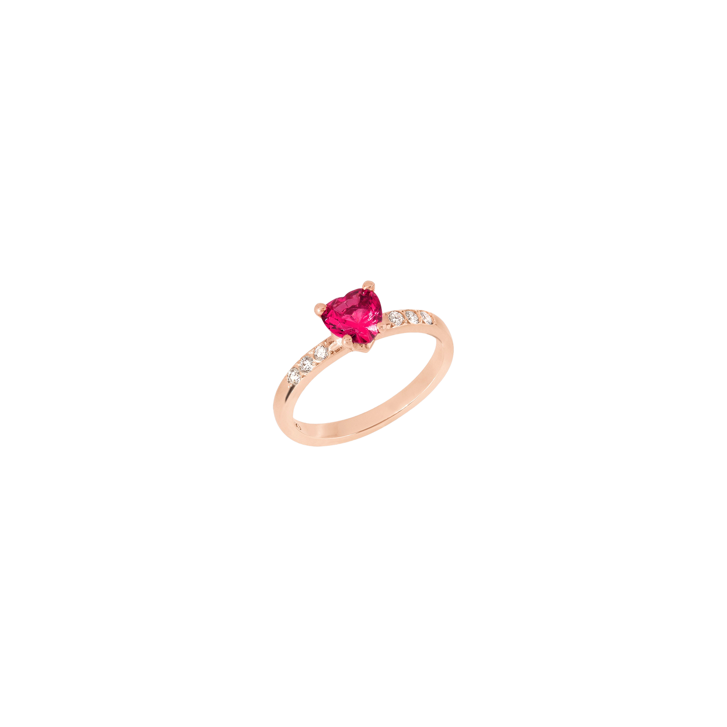 ANELLO CUORE ORO ROSA CON RUBINO SINTETICO E DIAMANTI - Tangredi Gioielleria
