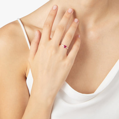 ANELLO CUORE ORO ROSA CON RUBINO SINTETICO E DIAMANTI - Tangredi Gioielleria