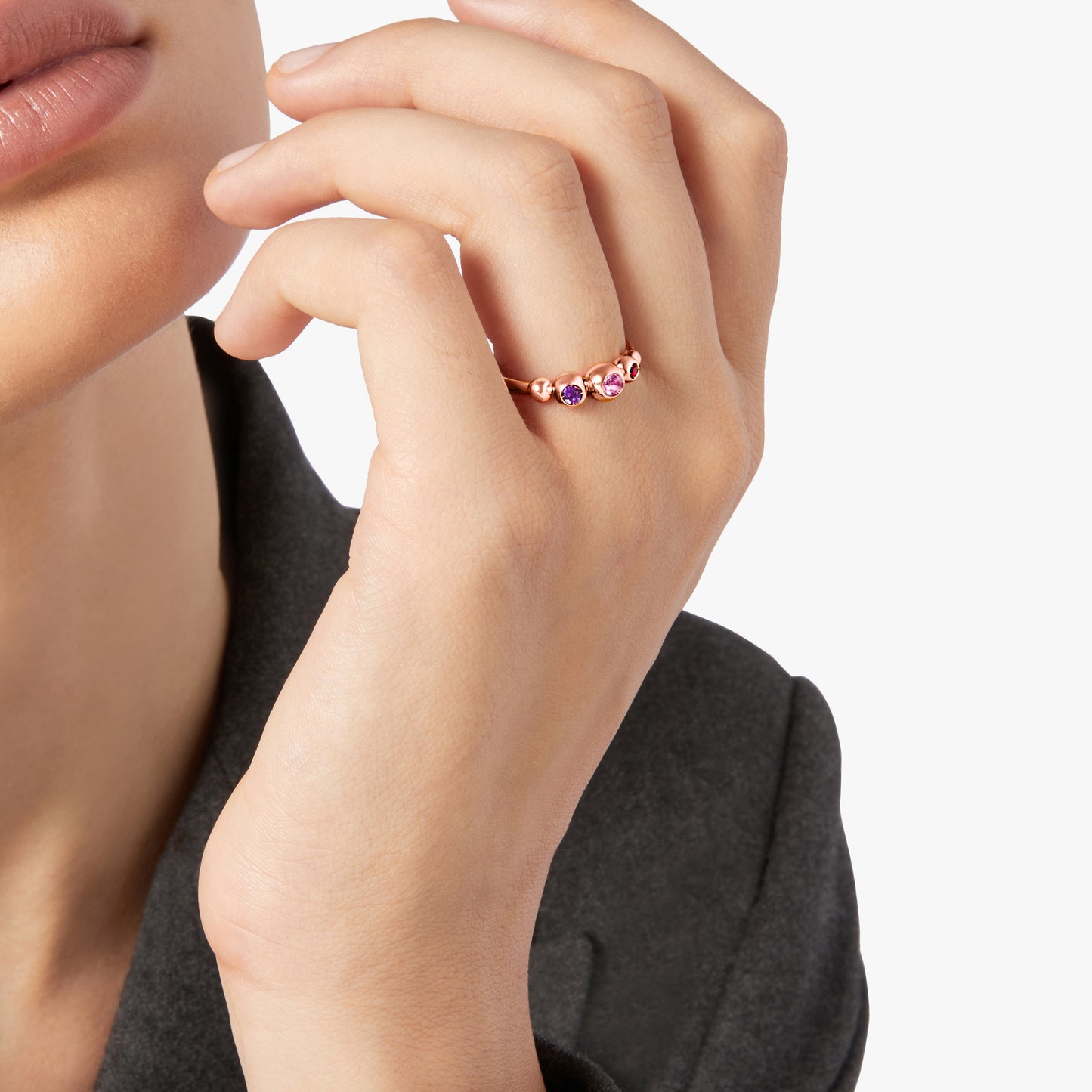 ANELLO BOLLICINE ORO ROSA E PIETRE