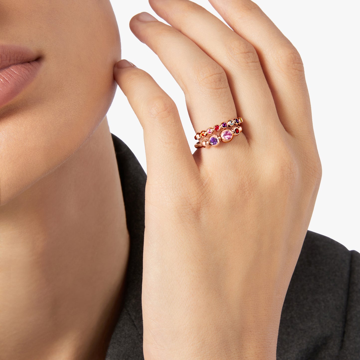 ANELLO BOLLICINE ORO ROSA E PIETRE