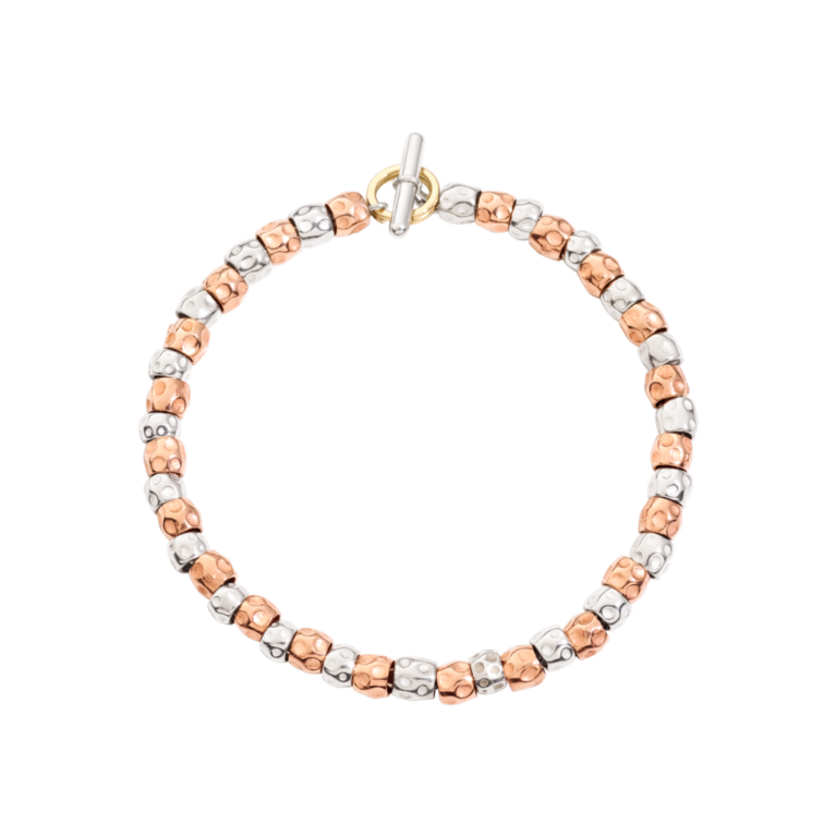 BRACCIALE GRANELLI ARGENTO E ORO ROSA - Tangredi Gioielleria