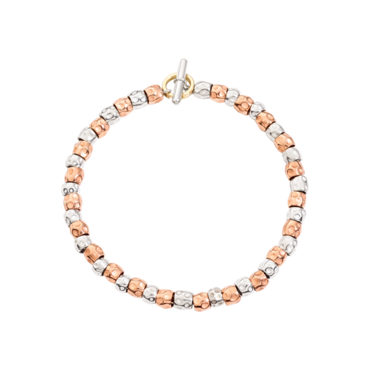 BRACCIALE GRANELLI ARGENTO E ORO ROSA - Tangredi Gioielleria