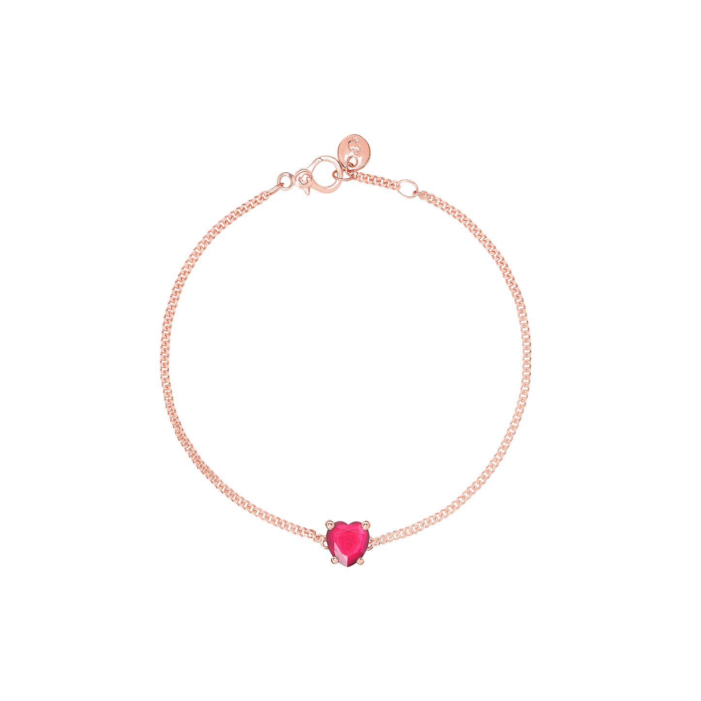 BRACCIALE CUORE ORO ROSA E RUBINO SINTETICO - Tangredi Gioielleria