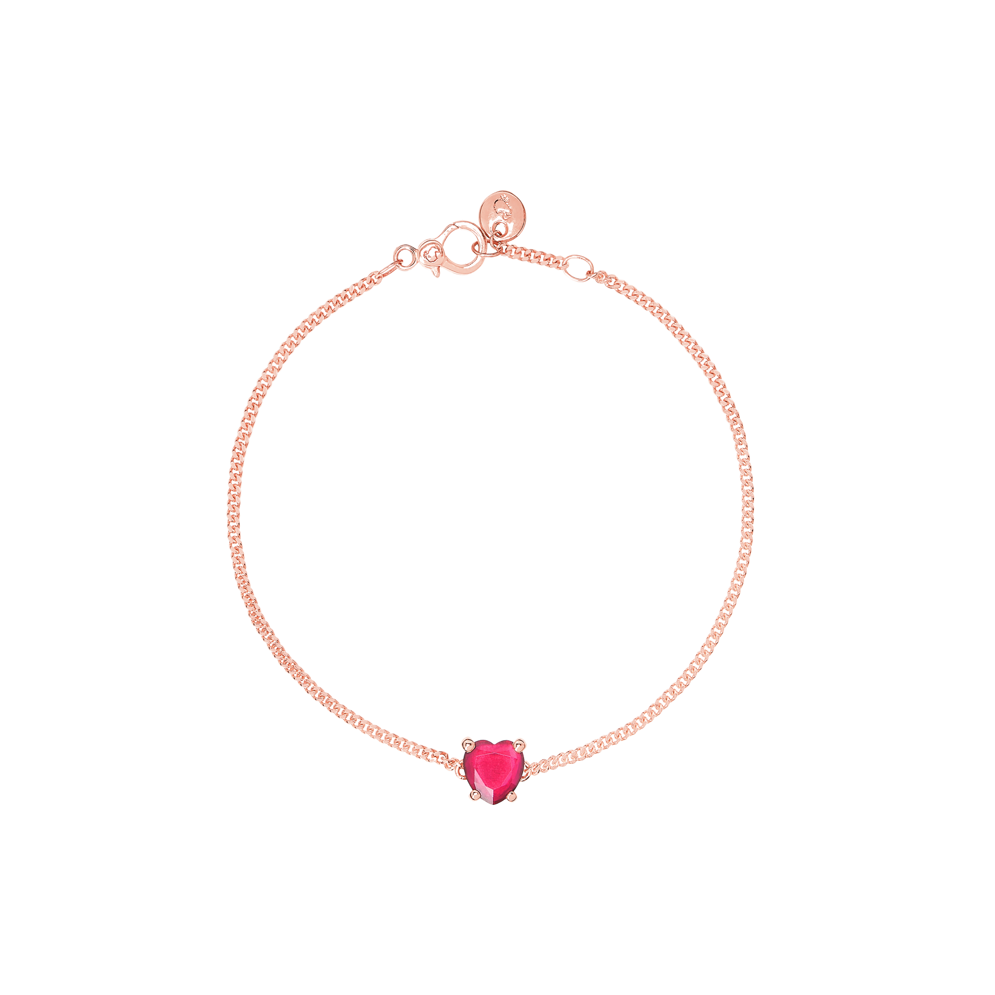 BRACCIALE CUORE ORO ROSA E RUBINO SINTETICO - Tangredi Gioielleria
