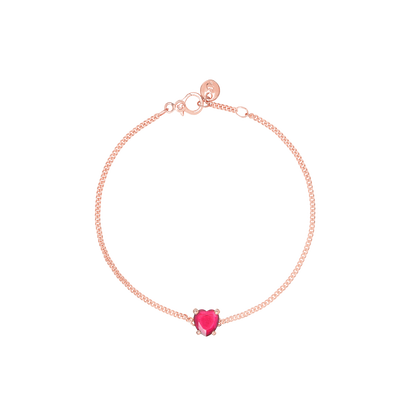 BRACCIALE CUORE ORO ROSA E RUBINO SINTETICO - Tangredi Gioielleria