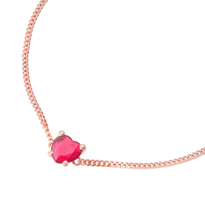 BRACCIALE CUORE ORO ROSA E RUBINO SINTETICO - Tangredi Gioielleria