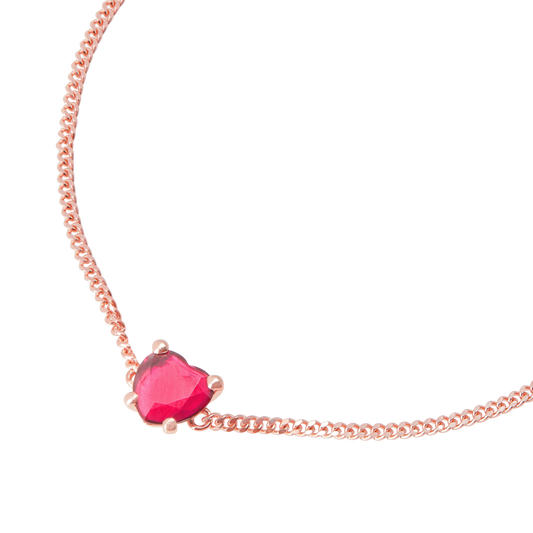 BRACCIALE CUORE ORO ROSA E RUBINO SINTETICO - Tangredi Gioielleria