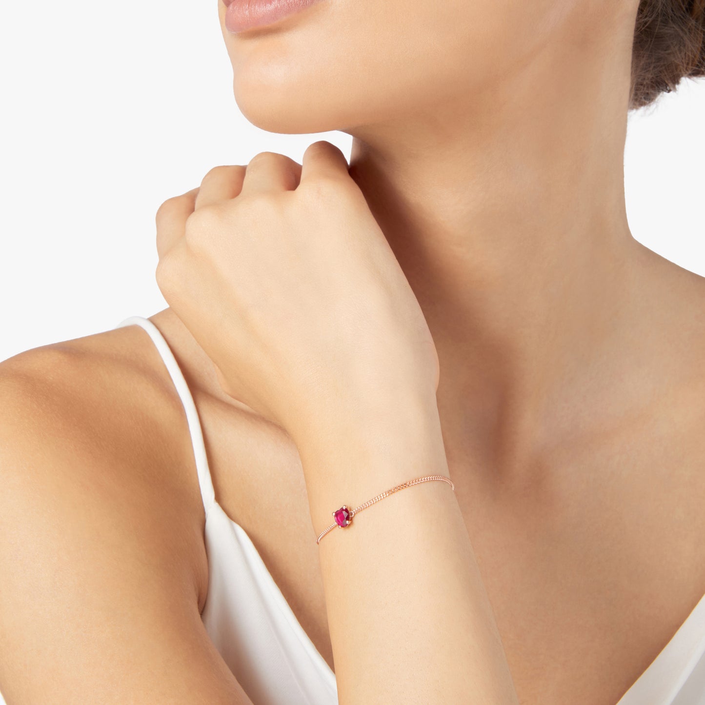 BRACCIALE CUORE ORO ROSA E RUBINO SINTETICO - Tangredi Gioielleria