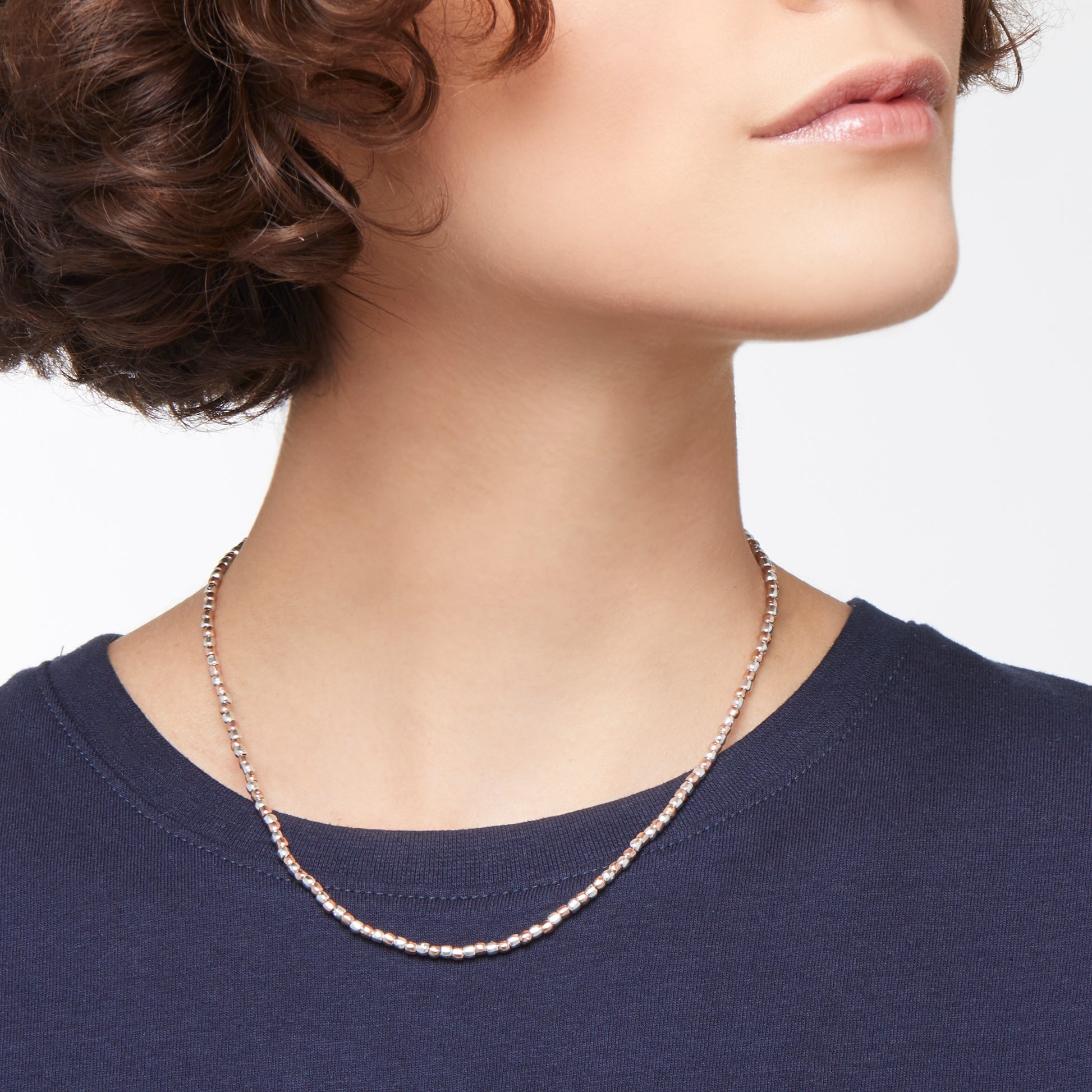 COLLANA MINI GRANELLI ARGENTO E ORO ROSA - Tangredi Gioielleria