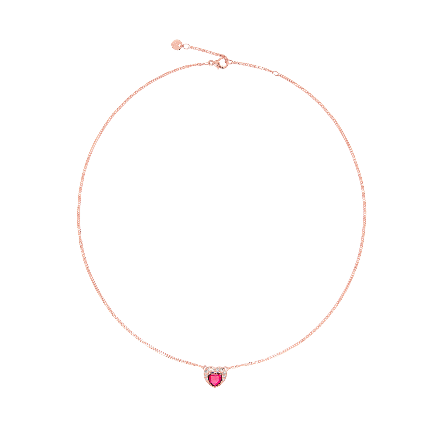 COLLANA CUORE ORO ROSA CON RUBINO SINTETICO E DIAMANTI - Tangredi Gioielleria