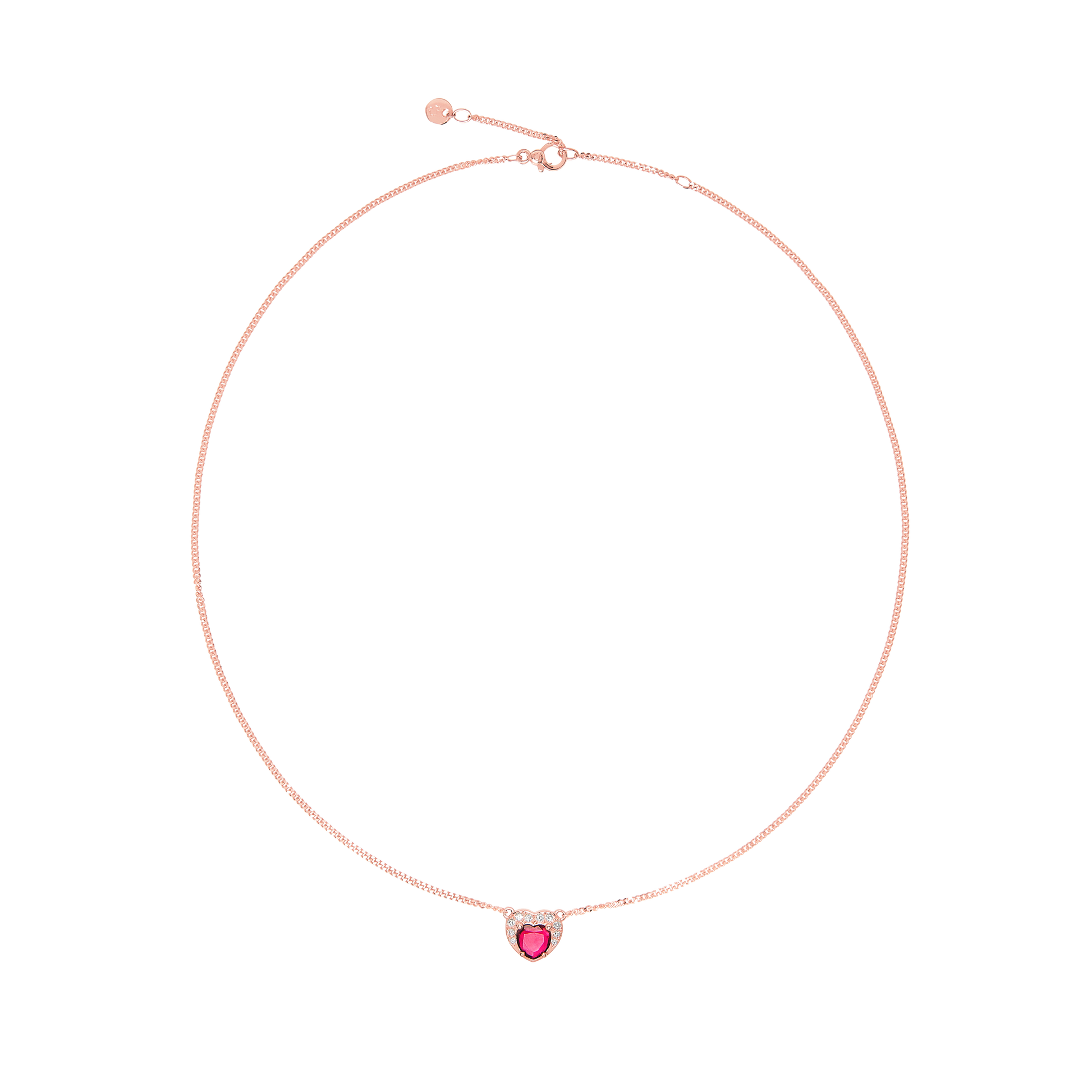 COLLANA CUORE ORO ROSA CON RUBINO SINTETICO E DIAMANTI - Tangredi Gioielleria