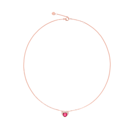 COLLANA CUORE ORO ROSA CON RUBINO SINTETICO E DIAMANTI - Tangredi Gioielleria
